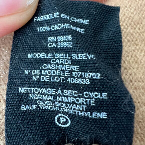 THEORY Beige Cashmere Bell Sleeve Cardigan V-Neckline Button-Down Size S Small - Picture 12 of 12